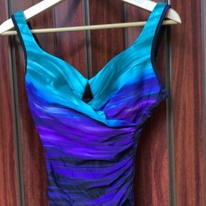 Shades of blue and purple one-piece swim suit